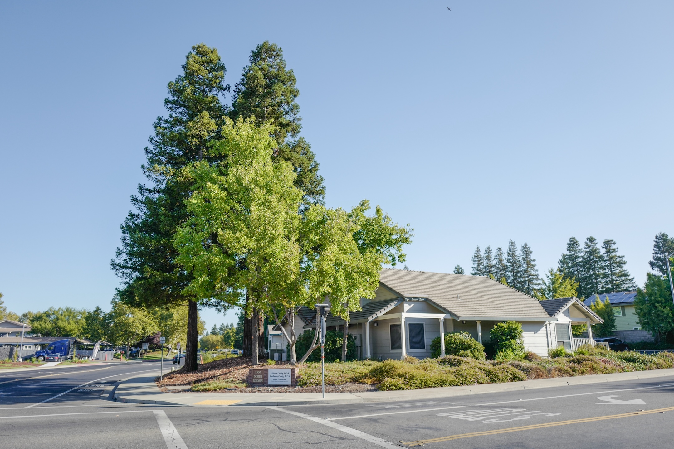 Photo of the office from across the street, in the Safeway parking lot